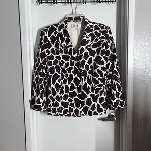 Movingng Sale!  Brown and White Jacket with 3/4 Sleeves and Notched Collar